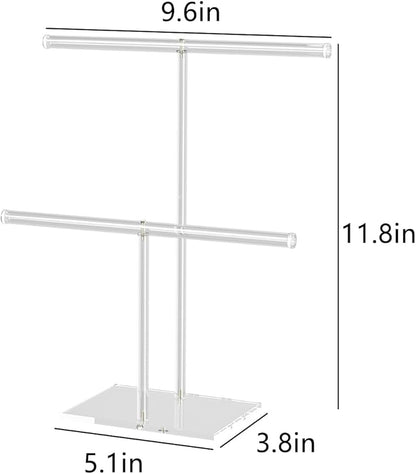Acrylic Jewelry Necklace Organizer Holder for Women, Bracelet Display Stand for Vendors, Clear Storage Hanger for Small Necklace, Jewelry Hanging Tree Stand for Selling (2 Tier)