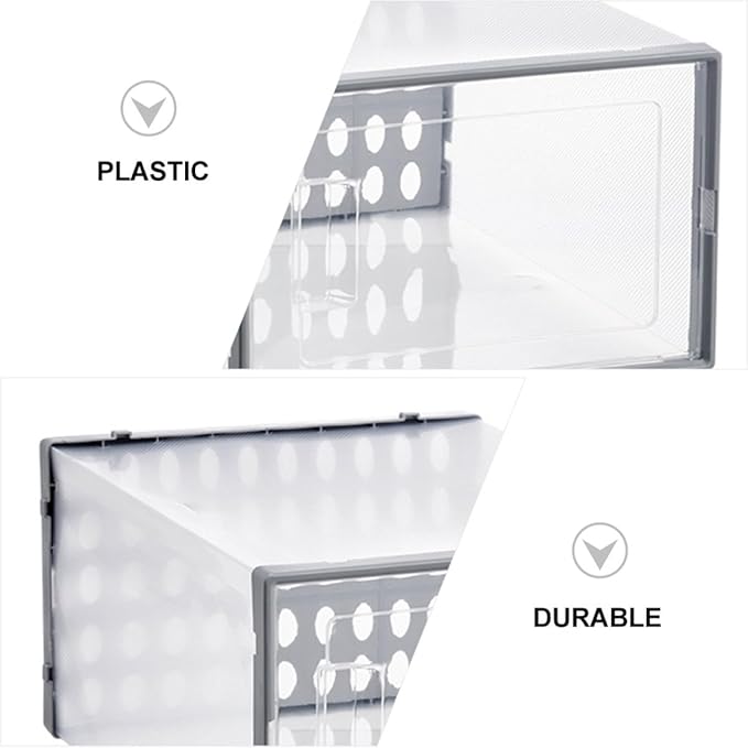 Levemolo High-top Basketball Shoe Boxes 3pcs Gray 34x15.5x24cm Plastic Shoe Organizer Dustproof Moisture-resistant Storage Case for Closet and Home