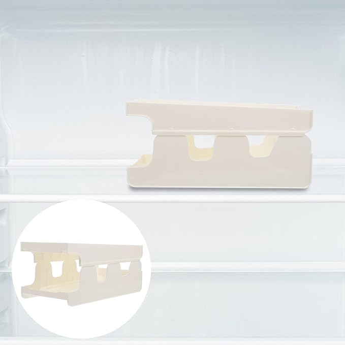 FRCOLOR Double Layer Refrigerator Beer Can Organizer Storage Box, White Plastic Soda Can Dispenser Holder for Kitchen Fridge Beverage Storage