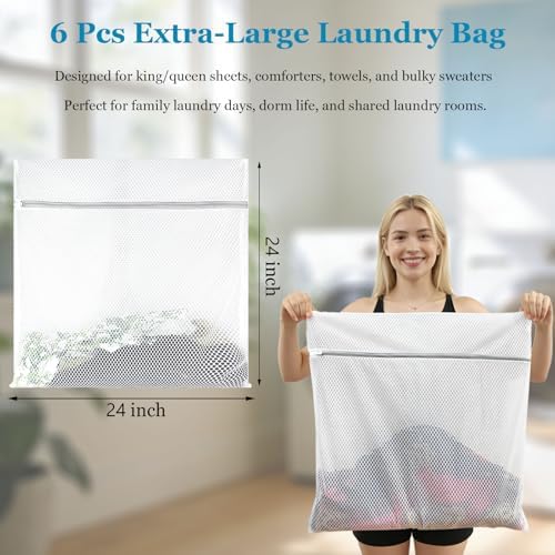 6 Pack XX-Large Mesh Laundry Bags for Delicates, 24 x 24 Inches - Image 6
