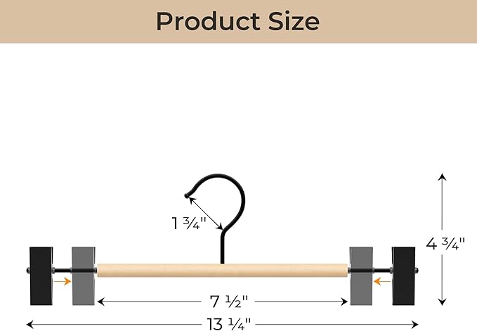 StorageWorks Pants Hangers with Clips, Wooden Clothes Hanger for Skirts, Jeans, Shorts, 10 Pack, Natural Wood Color