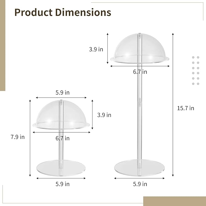 OMISTAR 2 Pcs Clear Acrylic Hat Stands, 7.9" 15.7" High Cowboy Hat Holders, Transparent Hat Display Stands, Transparent Wig Cap Racks for Salons, Vendors, Retail