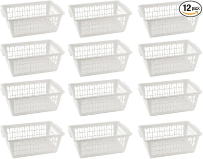 YBM HOME Plastic Perforated Storage Basket Bin Office Drawer, Shelf Desktop Countertop Tray Organizer 32-1188 (12, White)