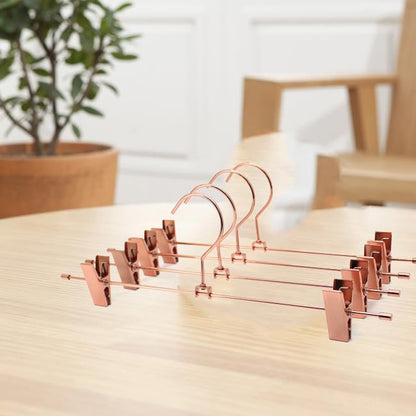 13.8" Rose Gold Pants Clothes Hangers, 10 Pack Trouser Hangers with Clips Metal Trouser Clip Hangers,Heavy Duty Metal Wire Adjustable Clips Bottom Trousers Legging Organizer