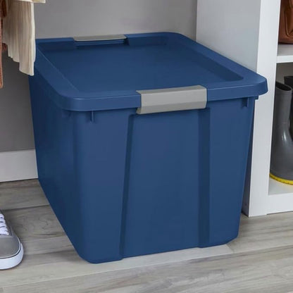 Large Storage Bin, 20 Gallon Plastic Storage Tote with Latch Lid and Grip Handle, Stackable Container for Household, Garage, Basement, or Outdoor, Blue