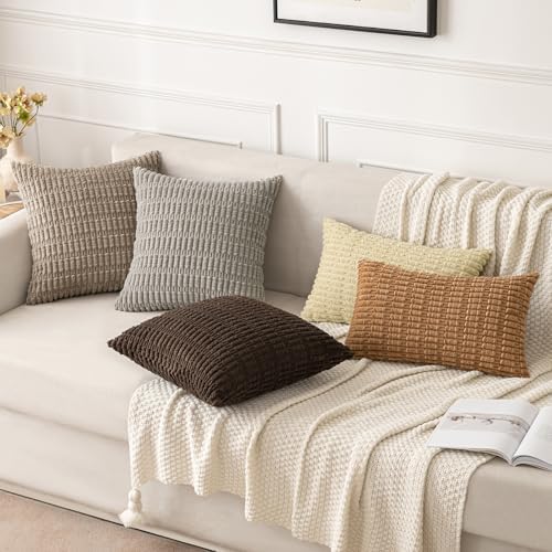 MIULEE Lumbar Corduroy Decorative Throw Pillow Covers 12x20 Brown Pack of 2 - Image 3