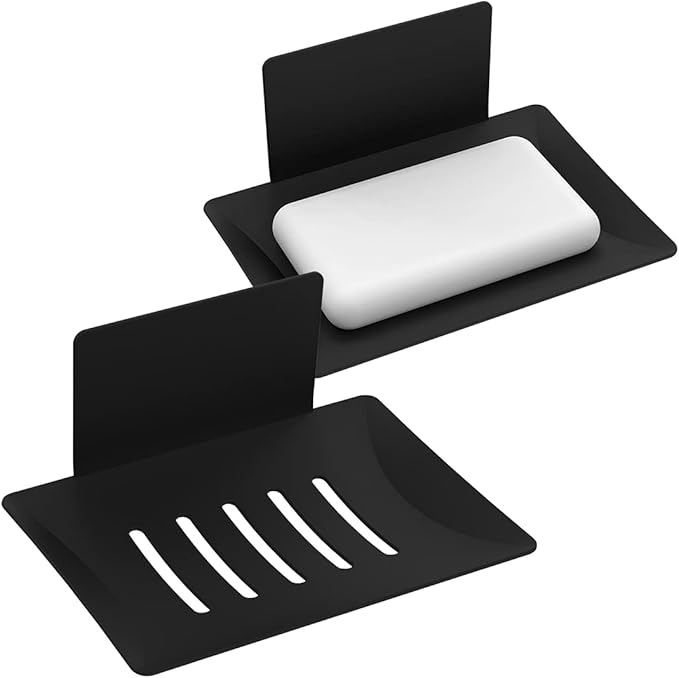 2 Pack Soap Holder for Shower Wall, 5 Slot Self-Adhesive Soap Dish for Shower, Wall Mounted Shower Soap Holder Dishes for Bathroom, Stainless Steel Soap Tray Black
