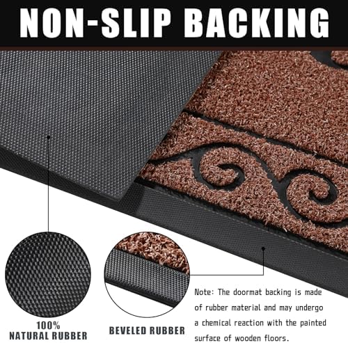 Yimobra Welcome Mats for Front Door 29.5x17, Heavy Duty Waterproof Outdoor Door Mat Outside Entrance, Non-Slip Low Profile Indoor Entryway Mat for Garage Patio, Maroon - Image 3