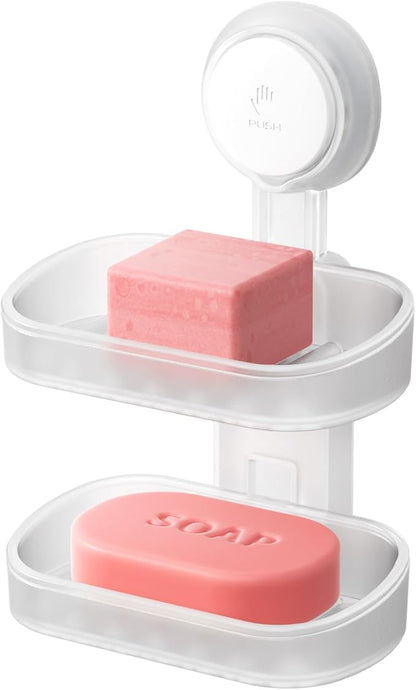 TAILI Soap Holder Soap Dish for Shower, Suction Cup Soap Holder for Shower Wall, Bathroom Accessories, Removable Strong Hold Soap Saver, Drill Free, Clear 2 Layer