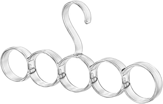 5-Hole Snag-Free Scarf Hanger Closet Organizer, Clear Plastic Accessory Holder for Scarves Belts Shawls Ties