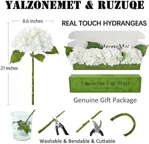 YalzoneMet 4Pcs White Hydrangea Artificial Flower Natural Lifelike Real Touch 21'' Long Stem Hydrangea Latex Flower Bouquets for Home Decor Party Outdoor Wedding Table Centerpiece - Image 4