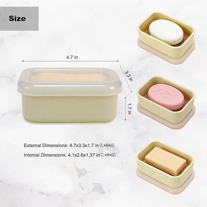Compact Leakproof Travel Soap Case with Drainage Layer, Silicone Soap Holder Travel Soap Dish, Bar Soap Container for Traveling, Camping, Gym, Bathroom (Beige)