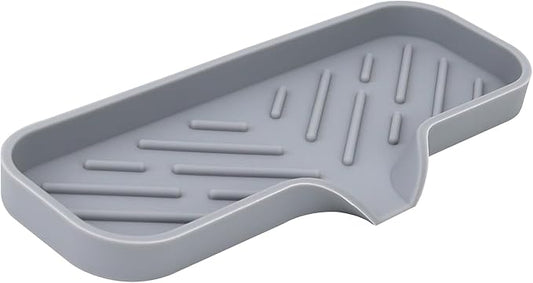 Silicone Bathroom Soap Dishes, Sponge Holder for Kitchen Sink, Shower Soap Holder with Drain, Soap Dispenser Tray, Soap Dish for Bottle, Cup, Sink or Counter Organizer - Gray 9" x 3.15"