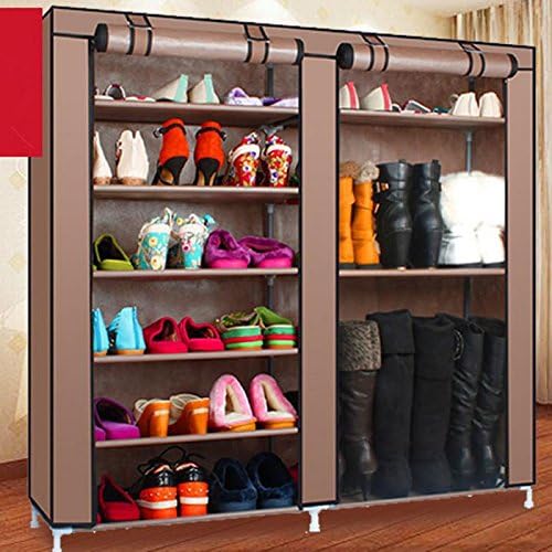 lapday 27-Pairs Portable Boot Rack, Double Row Shoe Rack Covered with Nonwoven Fabric,Space Saving Closet Shoe Cabinet Tower (Coffee)