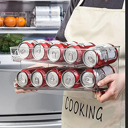VALINK Soda Can Organizer for Refrigerator,Clear PVC Beverage Holder,Fridge Canned Food Storage Rack for Refrigerator, Pantry, Countertop, Kitchen