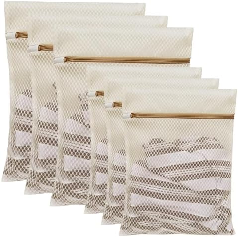 6Pcs Durable Honeycomb Mesh Laundry Bags for Delicates (3L 3M) Beige by DuomiW