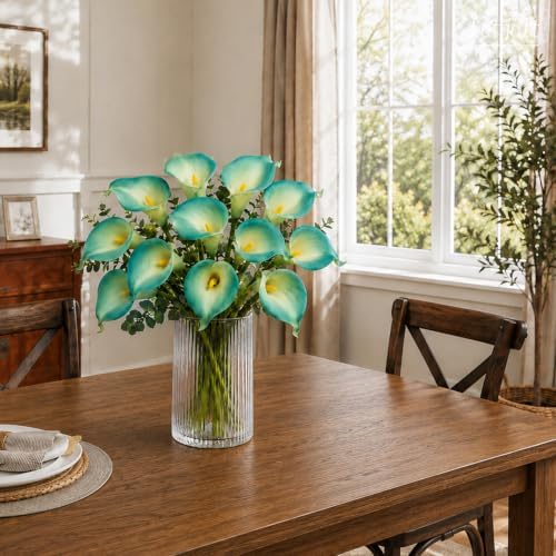 Letjolt Artificial Calla Lily Flowers 12Pcs, Yellow Teal - Image 5