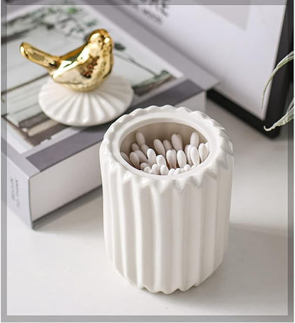 Cotton Swab Holder Qtip, Q-Tips Container with Lid, Ceramics Cotton Ball Canister Canister Toothpick Holder Dispenser for Vanity Dresser Counter Bathroom (Bird)