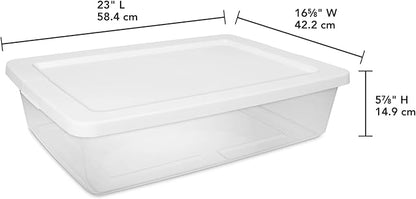 Small Storage Bin, 28 Quart Clear Plastic Storage Container with Snap-On Lid, White