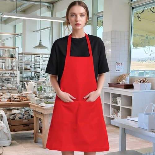 Fengek 8 Pcs Bib Apron for Unisex Colorful Kitchen Apron Bulk with 2 Roomy Pockets for Kitchen BBQ Painting Baking, Red - Image 7