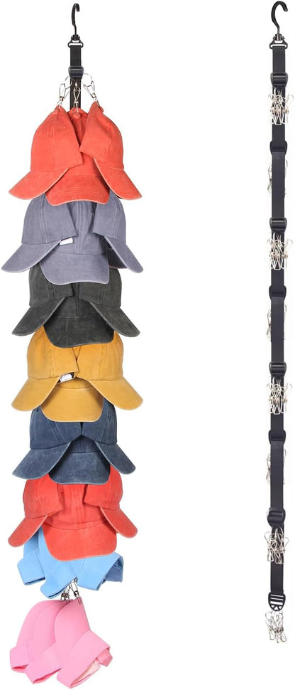 Hat Rack for Baseball Caps Organizer Hat Holder for Closet Hook, Wall and Door 24 Large Clips Cap Storage for Hanging Ball Caps Winter Beanie & Accessories 1 Pack