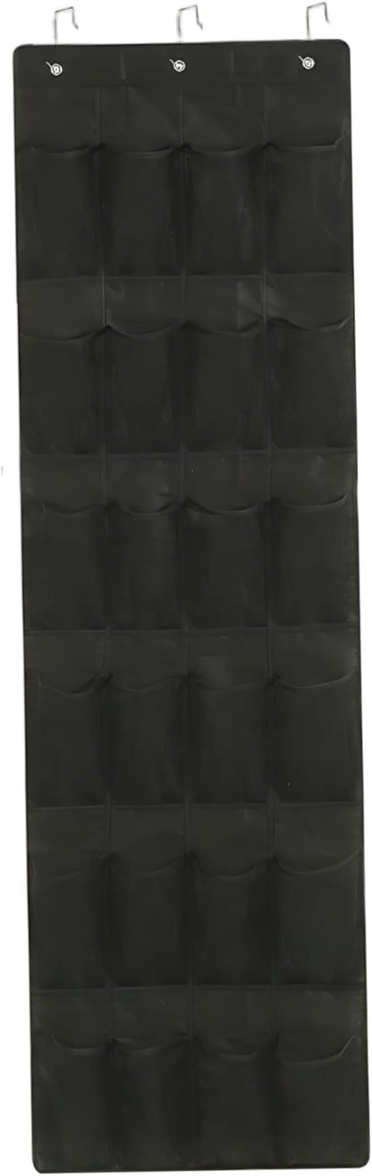 Over Door Shoe Organizer 24 Mesh Pockets Hanging Storage for Shoes Accessories Closet Space Saver 64x19 Inch Black