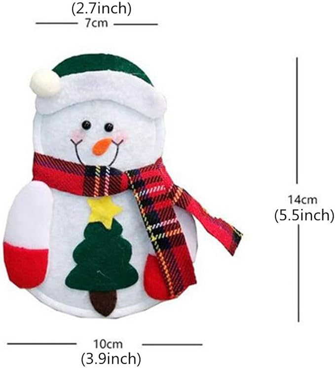 12Pcs Christmas Cutlery Bag Cute Snowman Silverware Tableware Holder Knife Fork Bag Pouch Decor for Christmas Party Dinner Table Decor