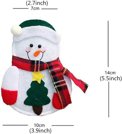 12Pcs Christmas Cutlery Bag Cute Snowman Silverware Tableware Holder Knife Fork Bag Pouch Decor for Christmas Party Dinner Table Decor