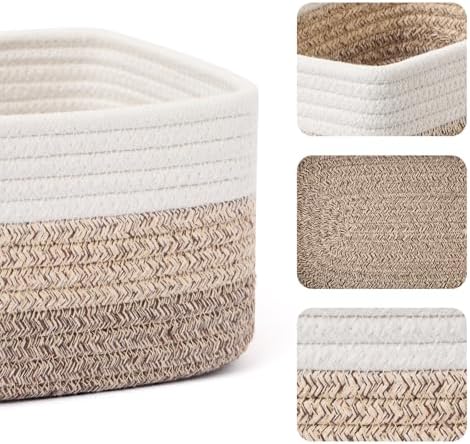 MiniArk Small Storage Baskets for Organizing | Closet Organizer Bins | Shelf Toy Basket | Woven Rope Baskets | Cube Decorative Box | Shallow Basket |11.5x7.5x4.7”| 3 Packs Gradient Brown - Image 2