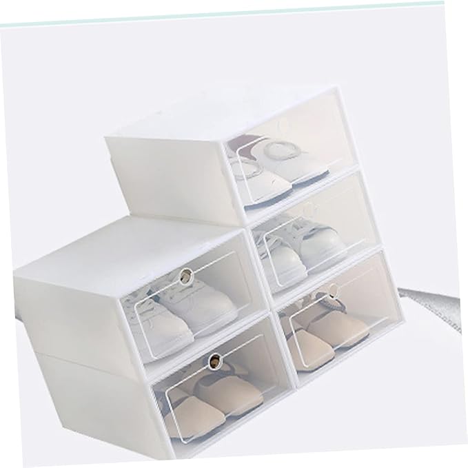 Ciieeo 12Pcs Stackable Shoe Storage Boxes Thickened Transparent Plastic Shoe Containers for Closet Organization for Sneakers and Accessories White