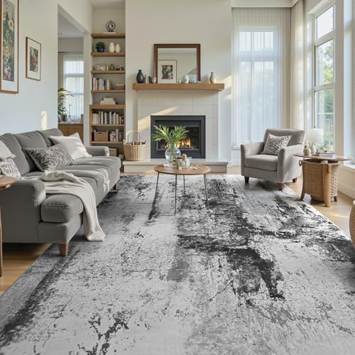 Living Room Rug 7x10 Ink Black Area Rugs Machine Washable Abstract Boho Large Rug Non-Slip Non-Shedding Faux Wool Indoor Vintage Carpet for Bedroom, Classroom, Dining Room, Kids Playroom - Image 4