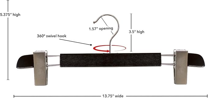NAHANCO Executive Collection, Wooden Pant Hangers, 14" Black (Pack of 12)