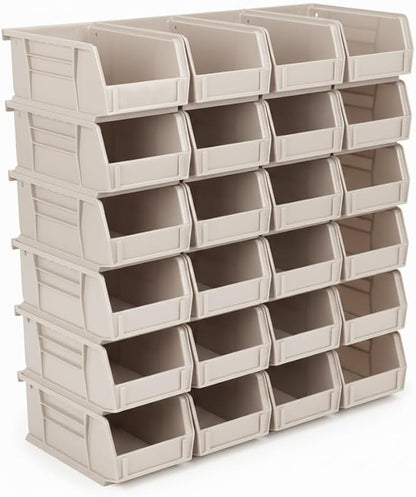 Hudson Exchange 7-1/2" x 4" x 3" (24 Pack) Plastic Stackable Storage Bin and Hanging Container, Stone