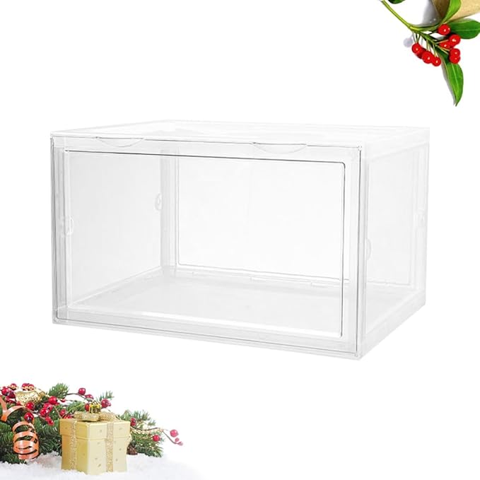 Shoe Storage Box with Dustproof Door Buckle, Stackable Shoe Organizer Container for Sneaker and Boot Closet Storage