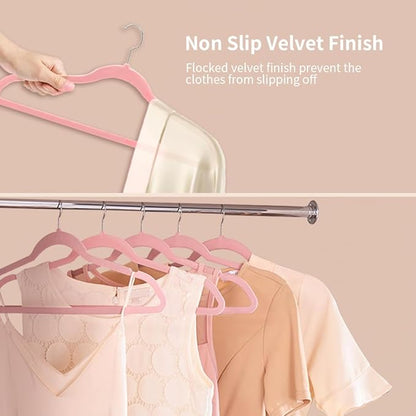 Stormix 36 Pack Velvet Hangers, 17.3 x 8.9 Inches Clothes Hangers, Non Slip Dresses Hangers with Shoulder Notches for Adult Pink