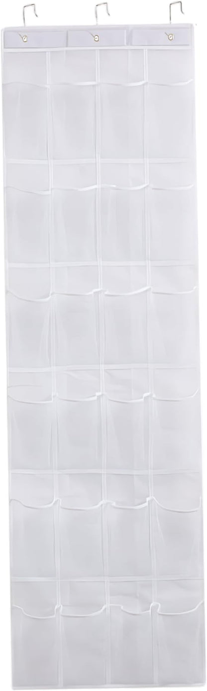 Over Door Shoe Organizer 24 Mesh Pockets Hanging Storage for Shoes Accessories Closet Space Saver 64x19 Inch White