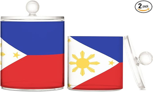 DOMIKING Philippines Flag 2 Pack Bathroom Canisters Cotton Swab Holder Dispenser Plastic Cotton Ball Jar Acrylic Storage Containers for Cotton Ball Cotton Swab Cotton Round Pads