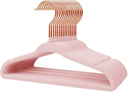 Stormix Baby Clothes Hangers 16 Pack, Kids Velvet Hangers Non-Slip, Clothes Hangers with Shoulder Notches for Toddler Children Pink (Gold Hook)