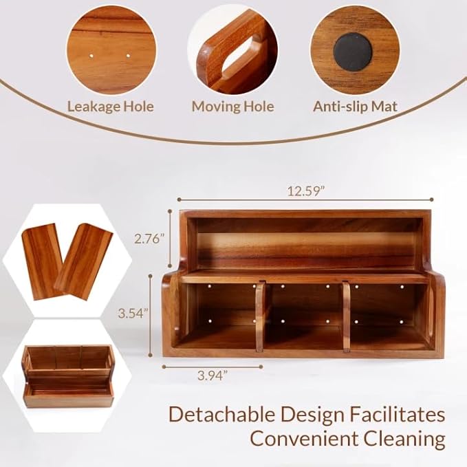 Kitchen Utensil Holder for Countertop with 4 Compartments Acacia Large Utensil Holder Wooden Storage for Cooking,Baking,Flatware Tool Kitchen Utensil Organizer. ﻿.