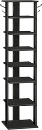 HOOBRO 8 Tiers Vertical Shoe Rack, Wooden Shoe Storage Organizer with Hooks, Narrow Shoe Tower for 8 Pairs, Space Saving, for Entryway, Living Room, Bedroom, Black BK07XJ01