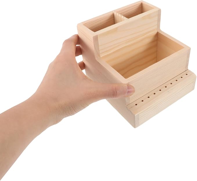 Healeved Nail Polish Storage Organizer Box - Large Wooden Beauty Tool Storage Box with Compartments for Manicure Drill Bits and Accessories - Compact 4.53X4.72X3.94 Inch Case for Home and Salon