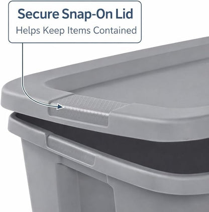 18 Gallon Plastic Storage Tote with Secure Snap-On Lid, Stackable Storage Bin for Linens, Seasonal Decor, Keepsakes & Home Organization (Gray)