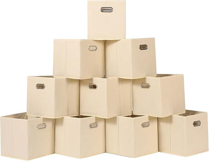 Fabric Cloth Storage Bins,Fabric Cube Organizer with Dual Handles Foldable Cube Storage Baskets for Home Bedroom Storage,Set of 10,(Creamy-White)