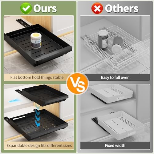 DOMNIU Pull Out Cabinet Organizers Expandable,Black,16.9"Depth,2 Pack - Image 5