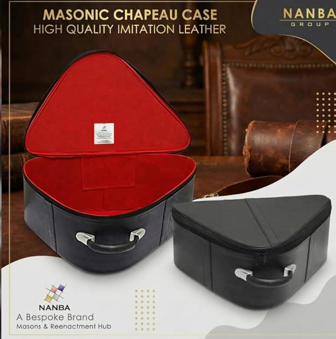 Premium Masonic Knights Templar Chapeau Case – Black Imitation Leather Chapeau Hat organizer with Red Interior Lining, Sturdy Handle & Zipper Closure – Protective Freemason Regalia Carry Case