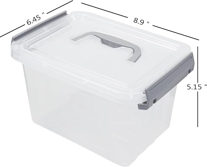 Sandmovie 3 Quart Small Plastic Storage Bin, Clear Storage Latch Box with Lids, 6 Packs