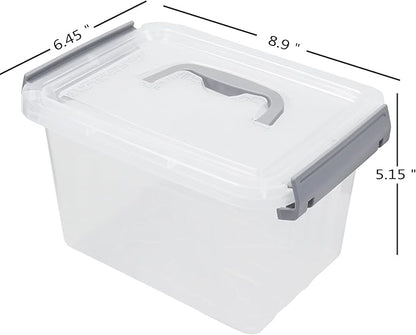 Sandmovie 3 Quart Small Plastic Storage Bin, Clear Storage Latch Box with Lids, 6 Packs
