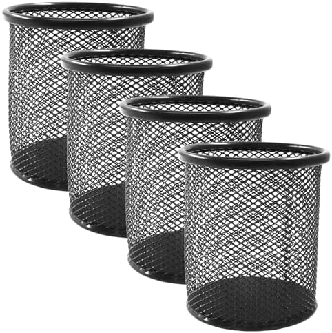 4 Pack Black Round Metal Pen Holder Cup by Coufce