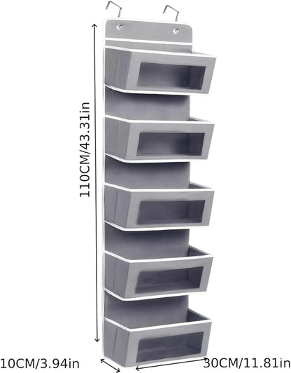 MIMONTALVOSHOP Over the Door Hanging Organizer, 5 Pockets, Gray, 44 LBS Capacity, 43.31x11.81in, for Pantry, Bathroom, Bedroom