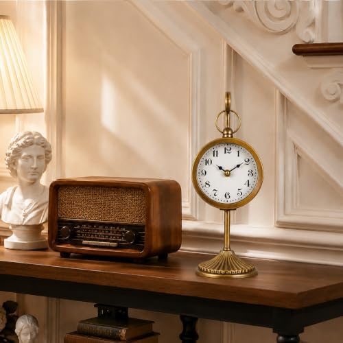 Vintage Gold Metal Table Clock, Small Farmhouse Table Clock, Silent Battery Operated Non-Ticking Desk and Shelf Clocks for Living Room, Kitchen, Shelf, Bedroom Decor - Image 6